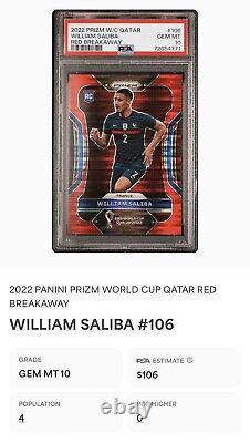 2022 Panini Prizm World Cup William Saliba Red Breakaway /99 PSA 10