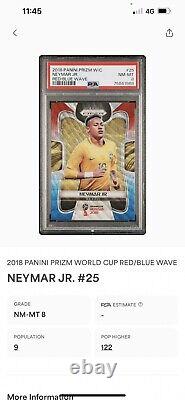 Panini 2018 World Cup Neymar Prizm Card PSA 8- Red/Blue Wave Rare Card. #25